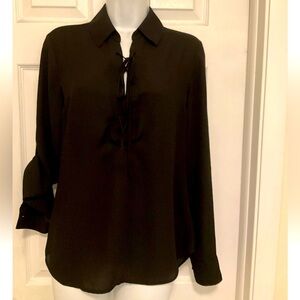 Express Women’s Semi Sheer Lace‎ Up Roll Tab Sleeve Tunis Size Small